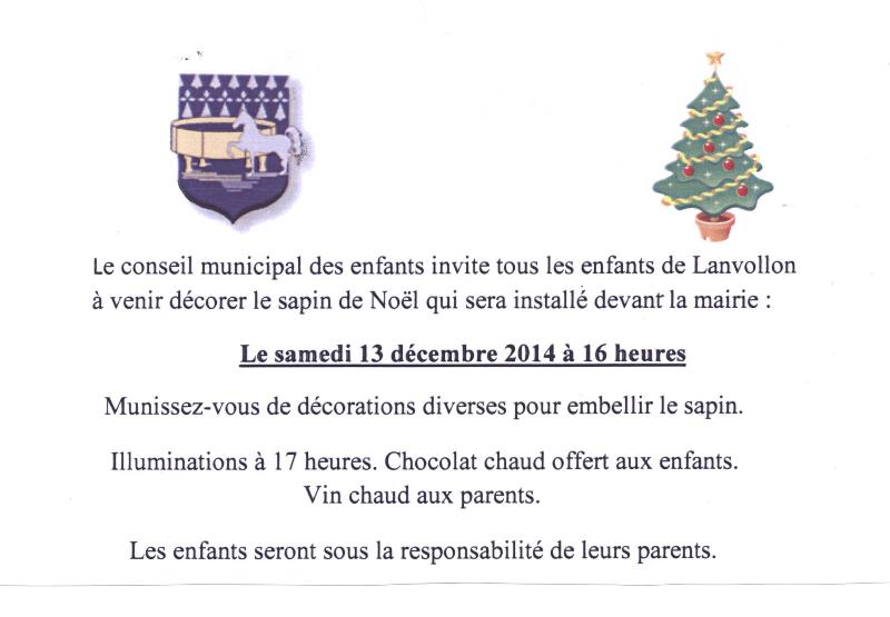 Conseil Municipal des enfants invitation à décorer le sapin de noël 2014